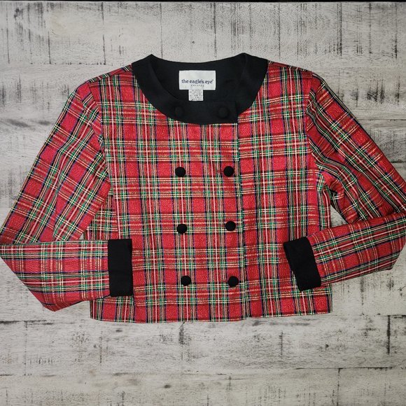 The Eagles Eye Red Holiday Plaid Cropped Blazer - Picture 1 of 12